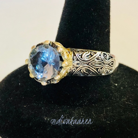 Sapphire Ring Sterling Silver & 14K Gold Filigree Estate Vintage - Picture 2 of 15